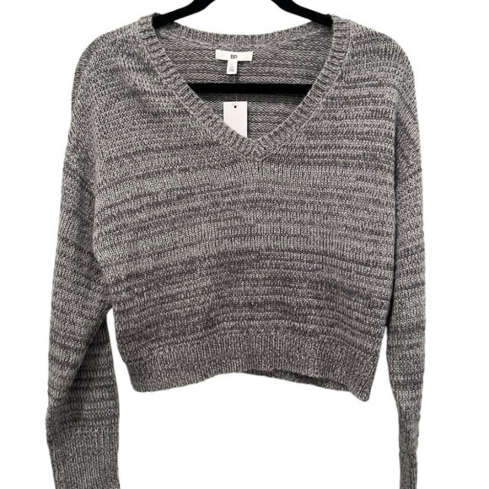 NWT Nordstrom BP Women's V-Neck Cropped Gray Knit Sweater‎ Top Size small